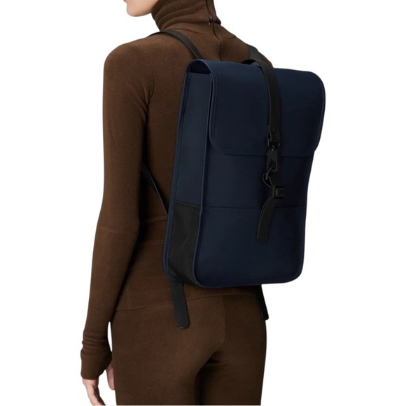 RAINS Navy Mini Backpack Unisex Waterproof Laptop Bag NWT - Picture 1 of 9